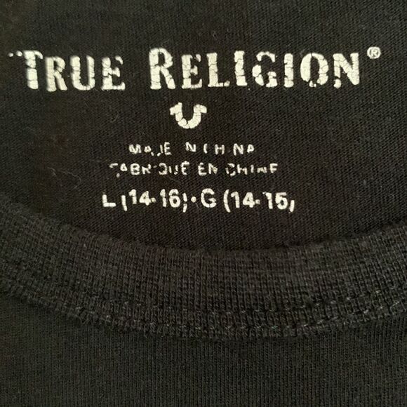 Vintage True Religion Girls Budda Logo T-Shirt Size L/ 14-16 - Picture 8 of 10